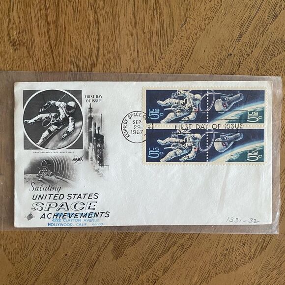 Vintage U.S. #1331-32 5¢ Accomplishments in Space Stamps on Envelope - Picture 1 of 4